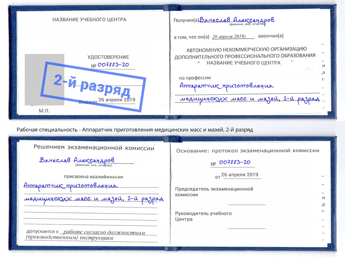 корочка 2-й разряд Аппаратчик приготовления медицинских масс и мазей Псков