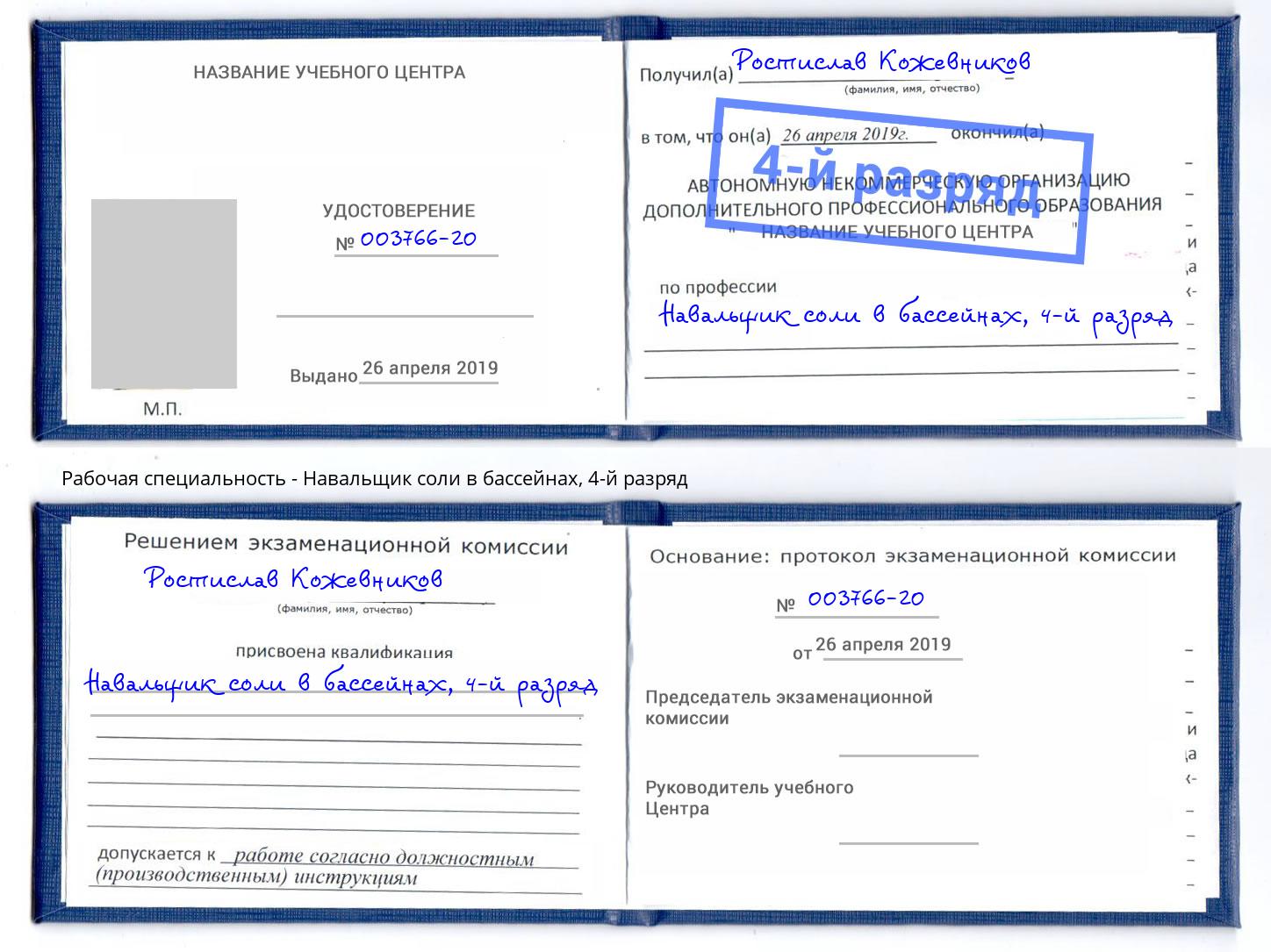 корочка 4-й разряд Навальщик соли в бассейнах Псков