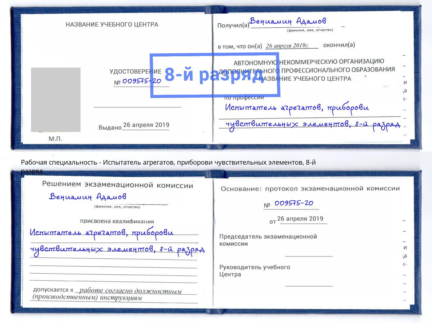 корочка 8-й разряд Испытатель агрегатов, приборови чувствительных элементов Псков